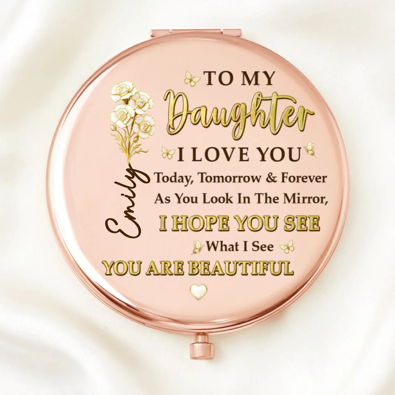 Custom Compact Mirror - Personalized Birthday Gifts For Daughter - A Mother’s Love, Forever Wrapped Around You