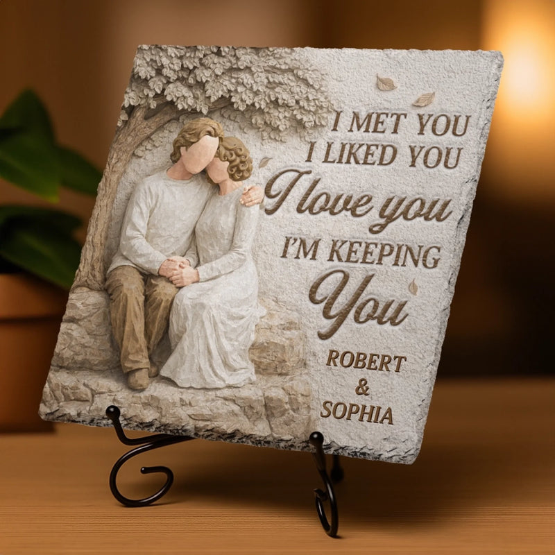 Custom Square Shaped Stone With Stand - Personalized Anniversary Wedding Gifts For Husband And Wife, Him And Her - Our Love Feels Steady