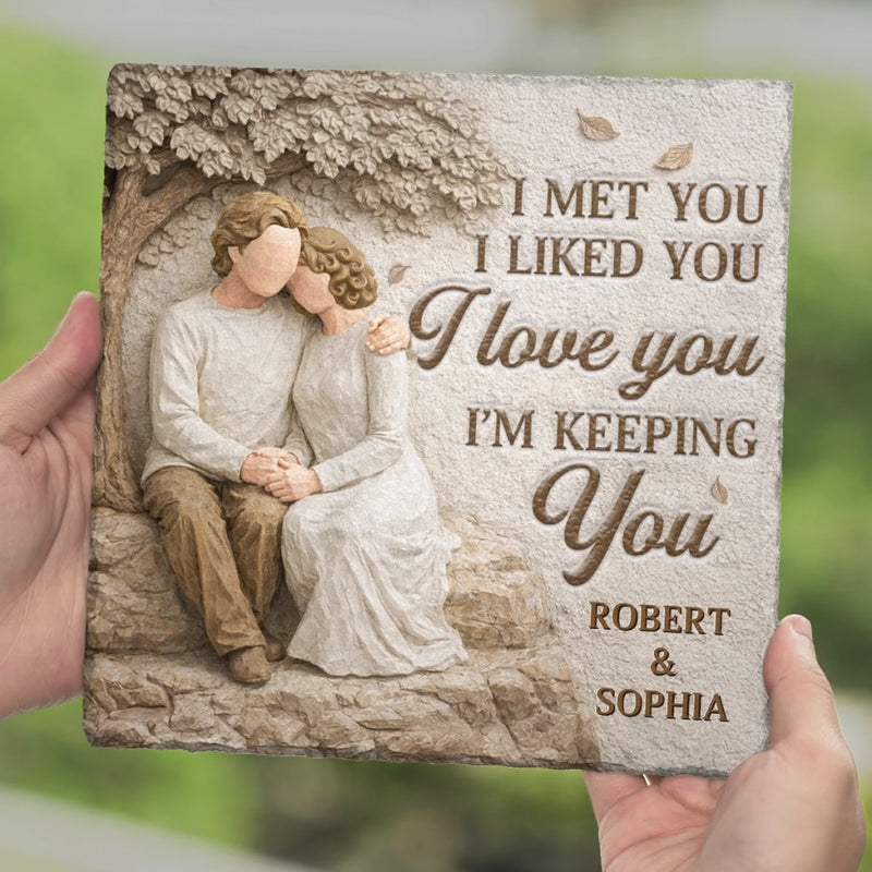 Custom Square Shaped Stone With Stand - Personalized Anniversary Wedding Gifts For Husband And Wife, Him And Her - Our Love Feels Steady