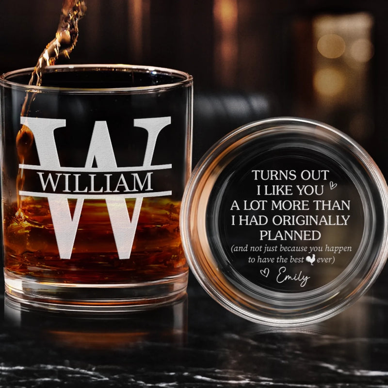 Custom Whiskey Glass With Bottom And Side Engraving - Personalized Anniversary Wedding Gifts For Husband And Wife, Him And Her - Love Aged To Perfection