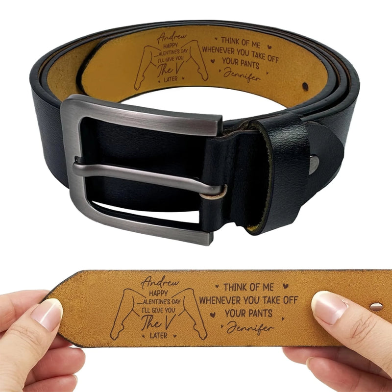 Custom Engraved Leather Belt - Personalized Anniversary Wedding Gifts For Husband And Wife, Him And Her - We Fit Without Trying