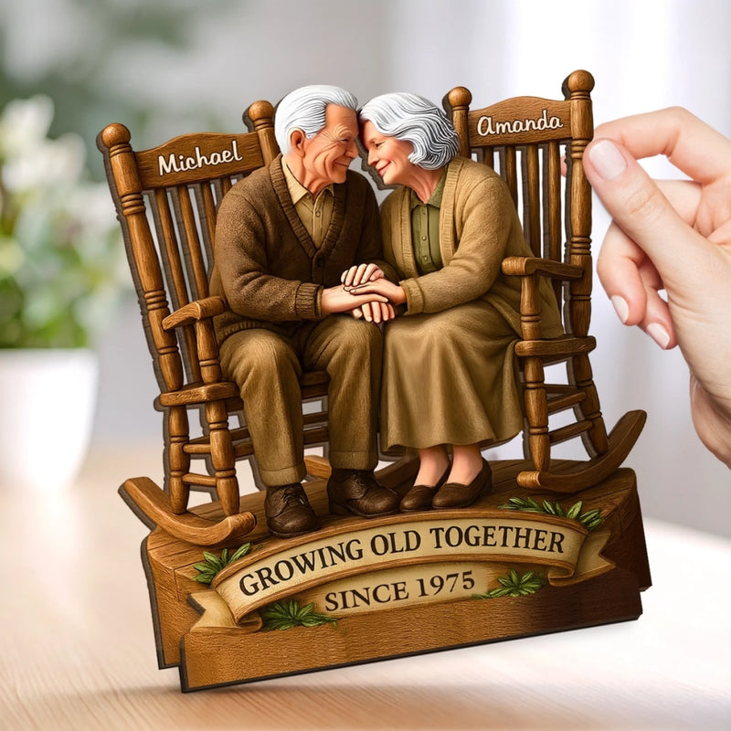 Love That Grows With Time - Couple Personalized Custom Shaped 2-Layered Wooden Plaque With Flat Stand - House Warming Gift For Husband Wife, Anniversary