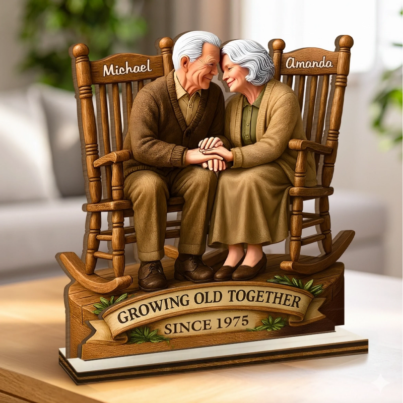 Love That Grows With Time - Couple Personalized Custom Shaped 2-Layered Wooden Plaque With Flat Stand - House Warming Gift For Husband Wife, Anniversary