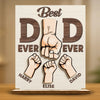 Behind Every Tiny Fist Is A Big Love For Dad - Family Personalized Custom Shaped 2-Layered Wooden Plaque With Flat Stand - Father's Day, House Warming Gift For Dad