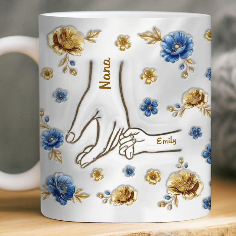 Custom 3D Inflated Effect Printed Mug - Personalized Mother's Day Gifts For Mom, Grandma - Hands Linked By Love