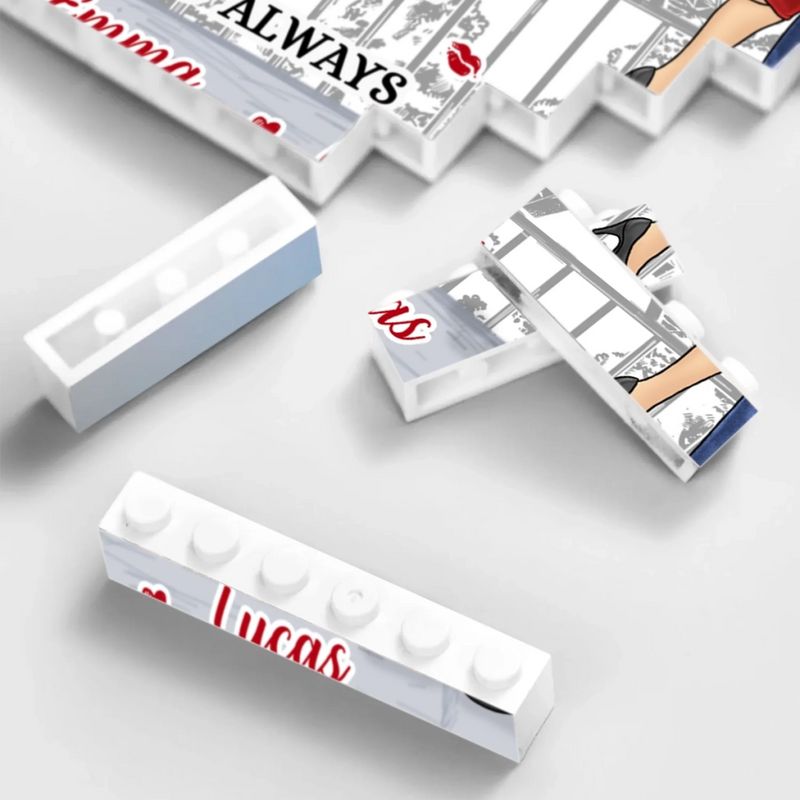 Custom Horizontal Rectangle Shaped Building Brick Blocks - Personalized Anniversary Wedding Gifts For Husband And Wife, Him And Her - We Build Happiness Slowly