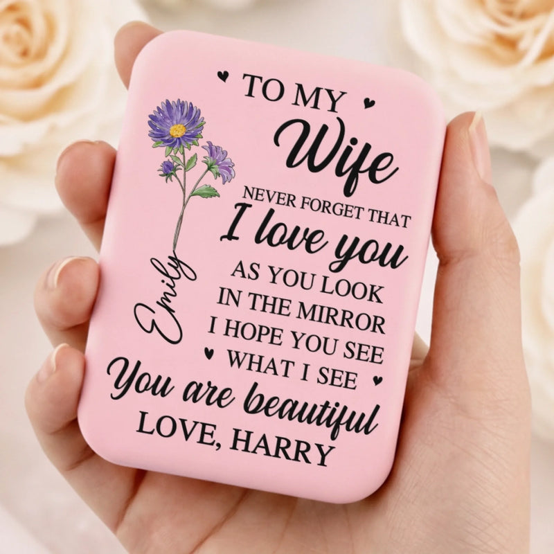 Custom LED Compact Makeup Mirror - Personalized Anniversary Wedding Gifts For Husband And Wife, Him And Her - Loved Just As You Are