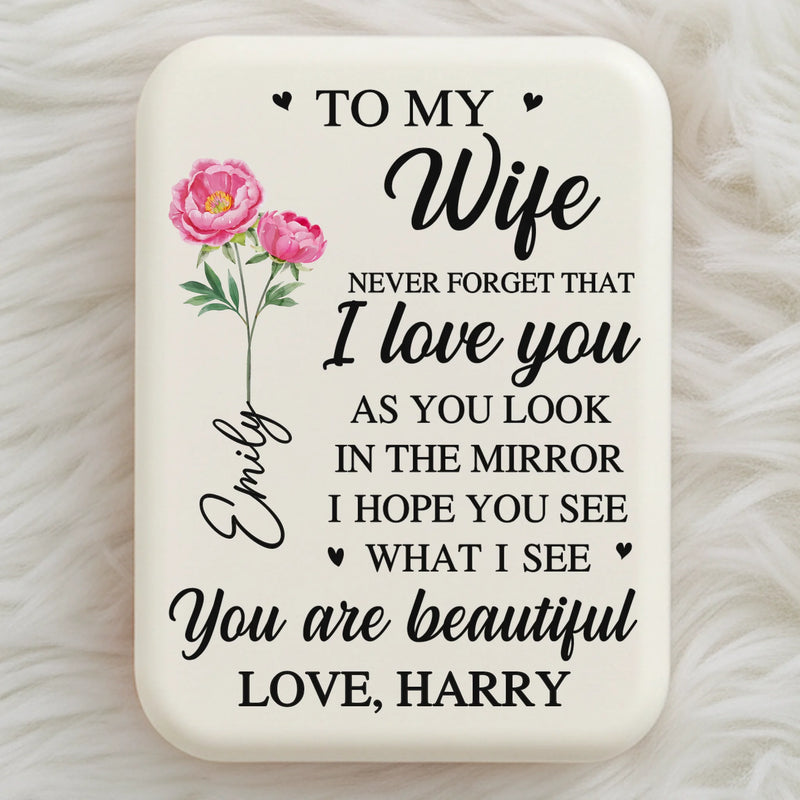 Custom LED Compact Makeup Mirror - Personalized Anniversary Wedding Gifts For Husband And Wife, Him And Her - Loved Just As You Are