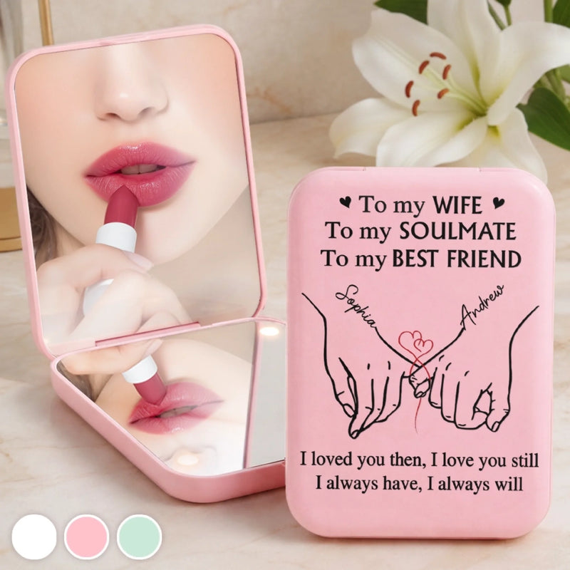Custom LED Compact Makeup Mirror - Personalized Anniversary Wedding Gifts For Husband And Wife, Him And Her - My Favorite Love Story