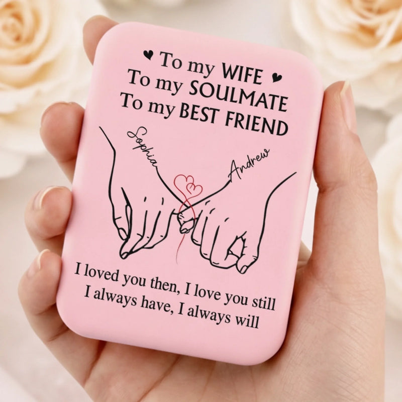 Custom LED Compact Makeup Mirror - Personalized Anniversary Wedding Gifts For Husband And Wife, Him And Her - My Favorite Love Story