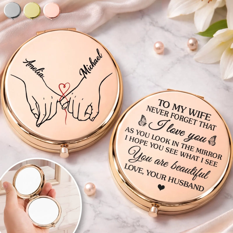 Custom Compact Mirror - Personalized Anniversary Wedding Gifts For Husband And Wife, Him And Her - Just You And Me Together