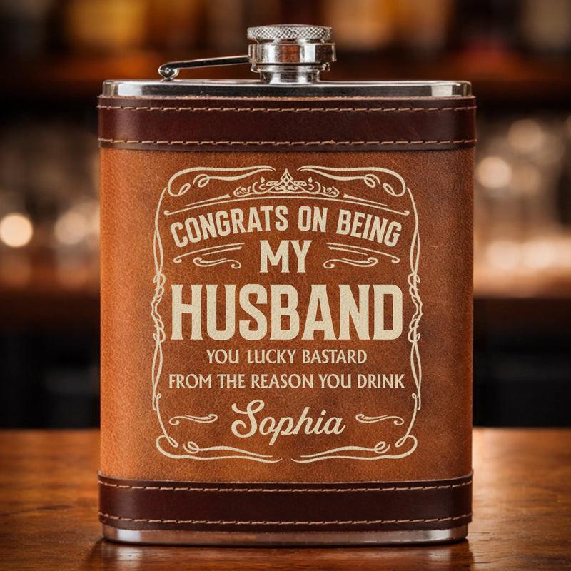 Custom Hip Flask Set - Personalized Anniversary Wedding Gifts For Husband And Wife, Him And Her - Built On Care And Time
