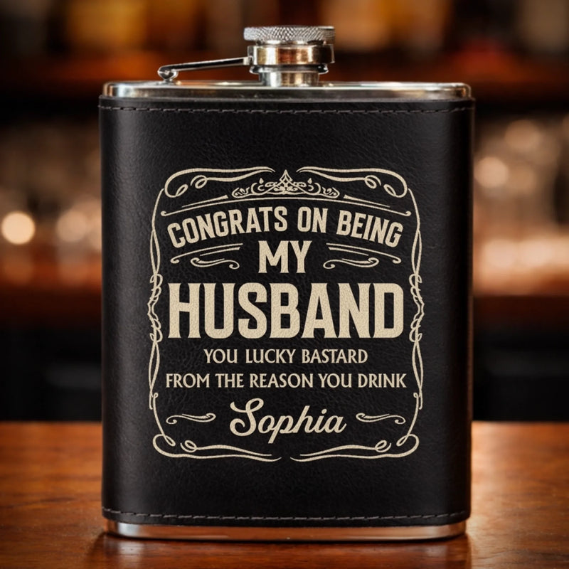 Custom Hip Flask Set - Personalized Anniversary Wedding Gifts For Husband And Wife, Him And Her - Built On Care And Time