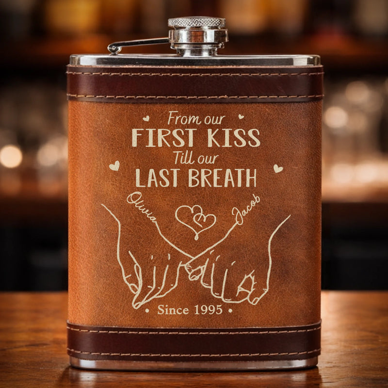 Custom Hip Flask Set - Personalized Anniversary Wedding Gifts For Husband And Wife, Him And Her - Together We Stay Soft