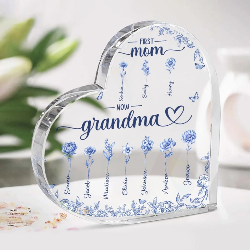 Custom Heart Shaped Acrylic Plaque - Personalized Mother's Day Gifts For Mom, Grandma -Two Generations One Love