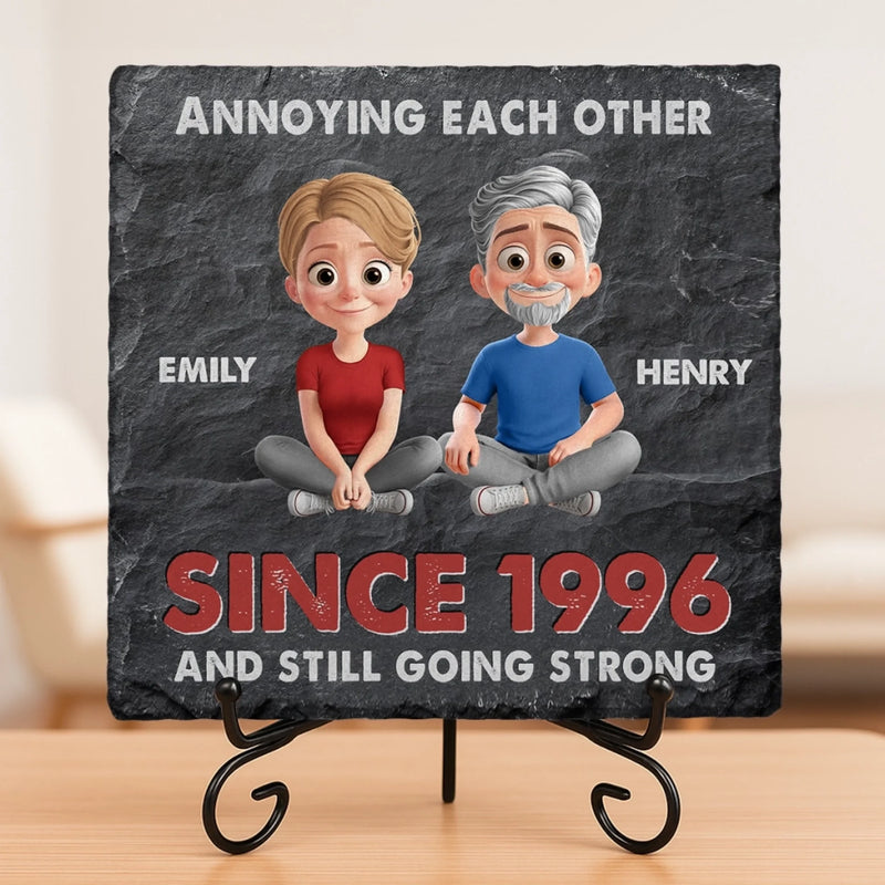 Custom Square Shaped Stone With Stand - Personalized Anniversary Wedding Gifts For Husband And Wife, Him And Her - Love, Chaos, Repeat Daily