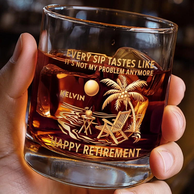 Custom 11oz Whiskey Glass - Personalized Retirement Gifts For Women, Men - Goodbye Tension Hello Pension