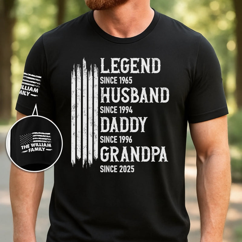 Custom Unisex T-Shirt With Design On Sleeve - Personalized Birthday Gifts For Dad, Grandpa - Loved By Kids & Grandkids