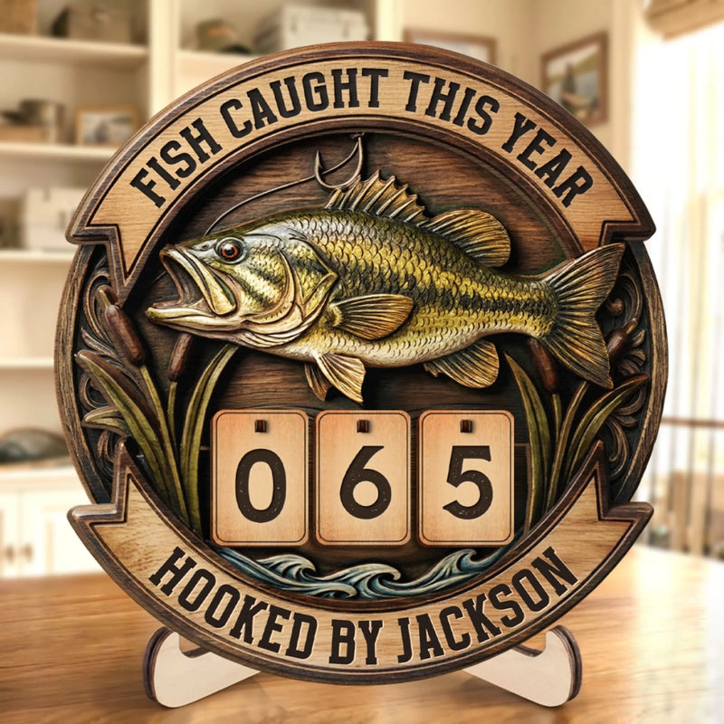 Custom Wooden Tracker Sign - Personalized Birthday Fishing Gifts For Fisherman - Real Catch Moment