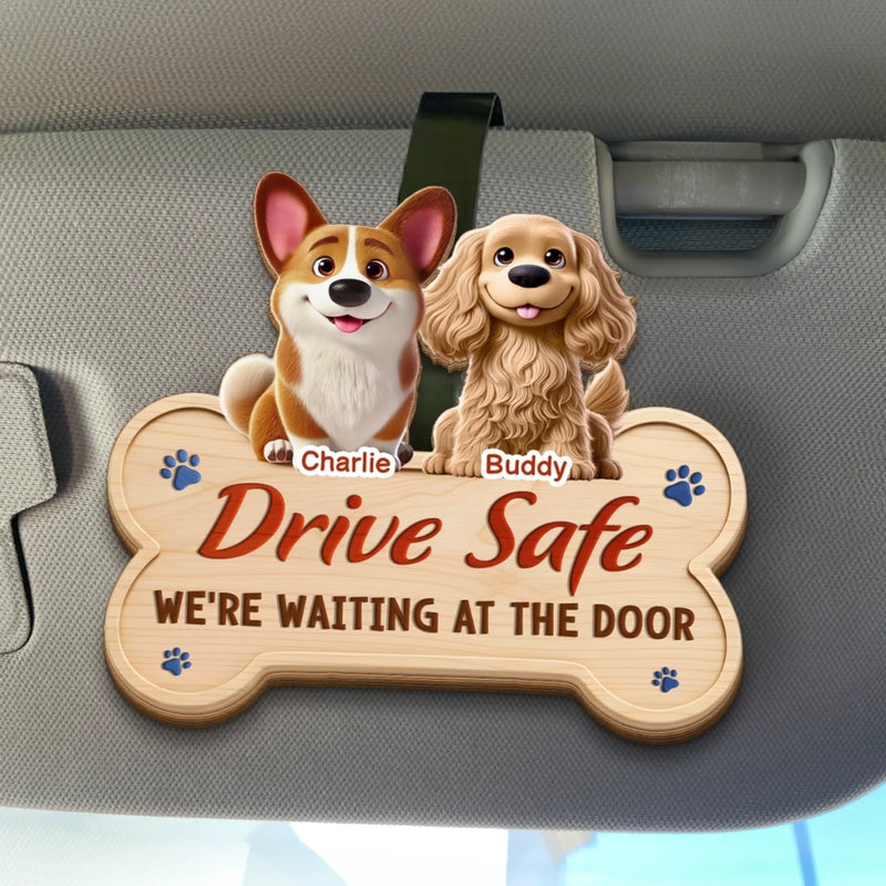 Custom Car Visor Clip - Personalized Birthday Gifts For Dog Lovers, Dog Dad And Mom - My Dog Is Waiting