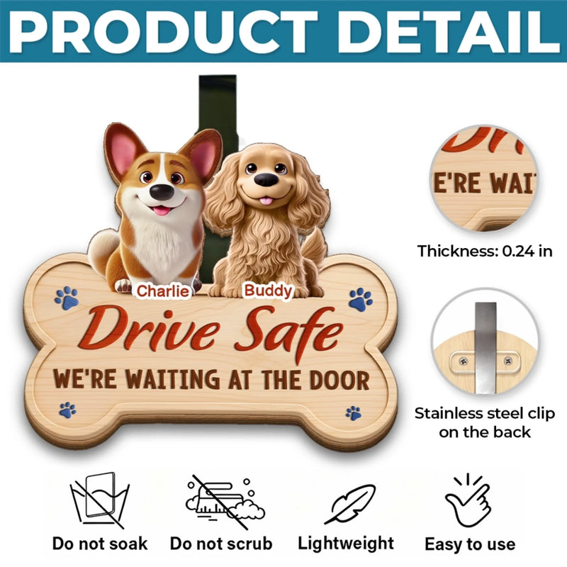 Custom Car Visor Clip - Personalized Birthday Gifts For Dog Lovers, Dog Dad And Mom - My Dog Is Waiting