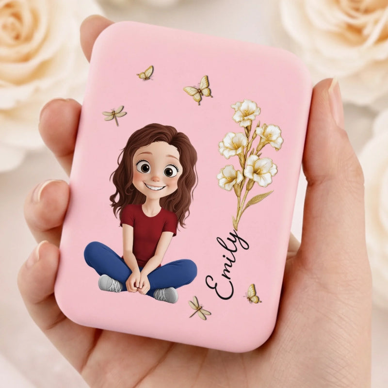 Custom LED Compact Makeup Mirror - Personalized Birthday Gifts For Daughter - Daughter Love Pure And Strong