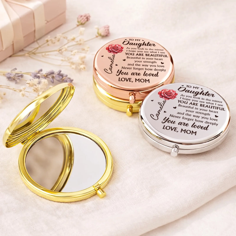 Custom Compact Mirror - Personalized Birthday Gifts For Daughter, Granddaughter - Forever Proud Of Daughter
