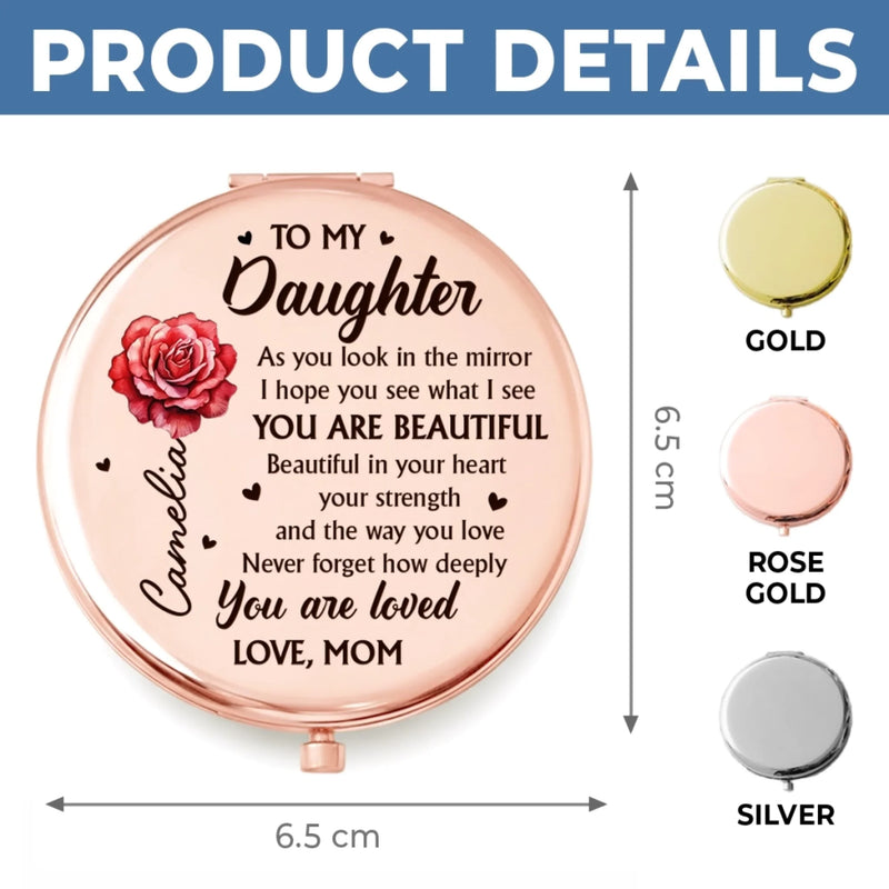 Custom Compact Mirror - Personalized Birthday Gifts For Daughter, Granddaughter - Forever Proud Of Daughter