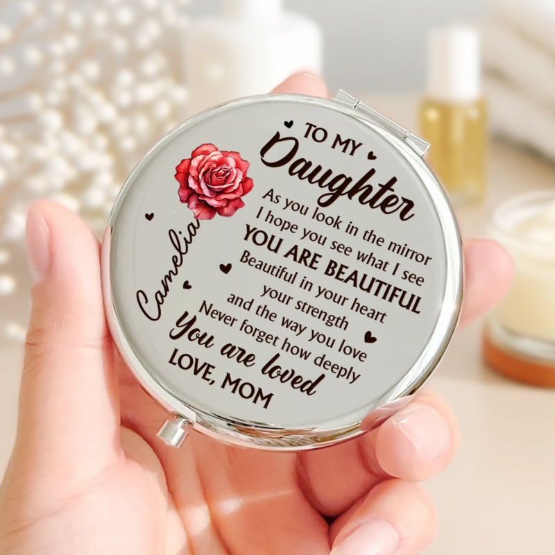 Custom Compact Mirror - Personalized Birthday Gifts For Daughter, Granddaughter - Forever Proud Of Daughter