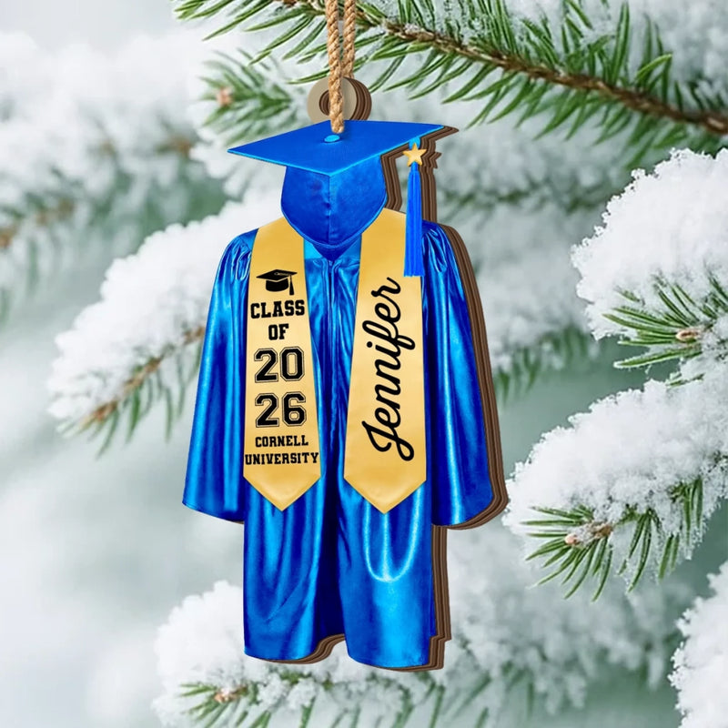 Caps Off To New Beginnings - Family Personalized Custom Ornament - Wood Custom Shaped - Christmas Gift, Graduation Gift For Family Members, Siblings, Brothers, Sisters