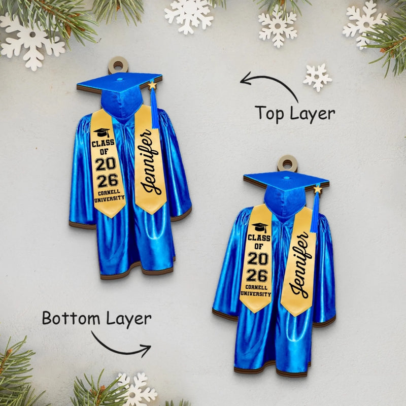 Caps Off To New Beginnings - Family Personalized Custom Ornament - Wood Custom Shaped - Christmas Gift, Graduation Gift For Family Members, Siblings, Brothers, Sisters