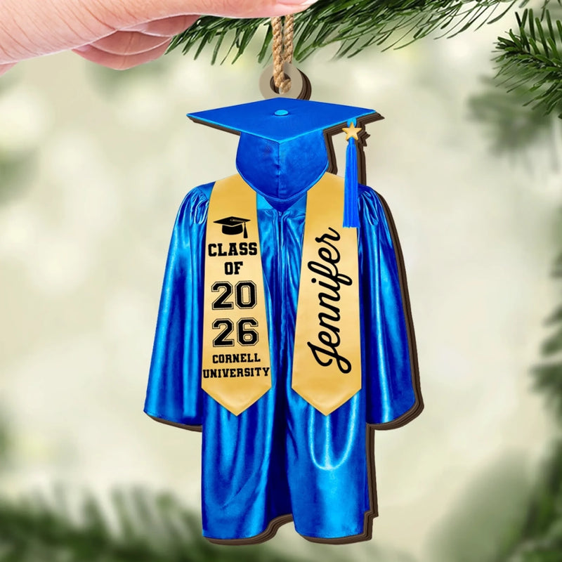 Caps Off To New Beginnings - Family Personalized Custom Ornament - Wood Custom Shaped - Christmas Gift, Graduation Gift For Family Members, Siblings, Brothers, Sisters