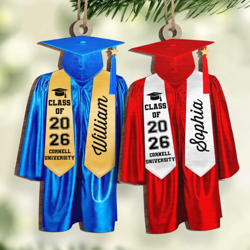 Caps Off To New Beginnings - Family Personalized Custom Ornament - Wood Custom Shaped - Christmas Gift, Graduation Gift For Family Members, Siblings, Brothers, Sisters