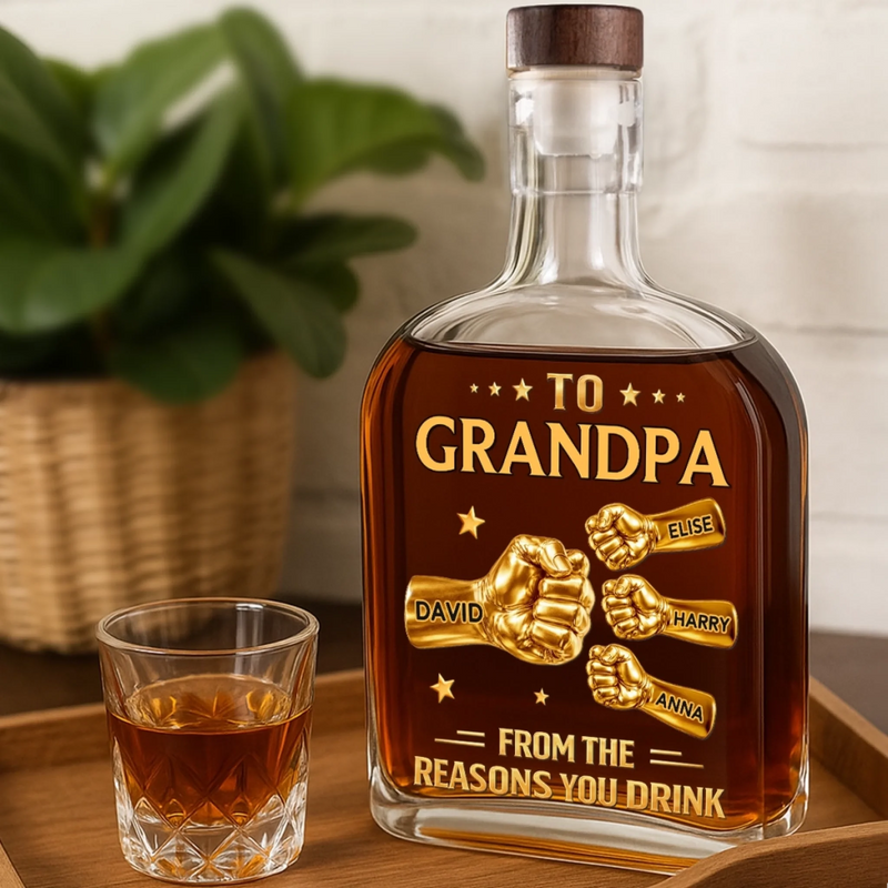 Custom Liquor Decanter - Personalized Birthday Gifts For Dad, Grandpa - Grandpa Love Runs Deep