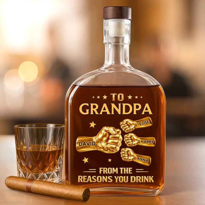 Custom Liquor Decanter - Personalized Birthday Gifts For Dad, Grandpa - Grandpa Love Runs Deep