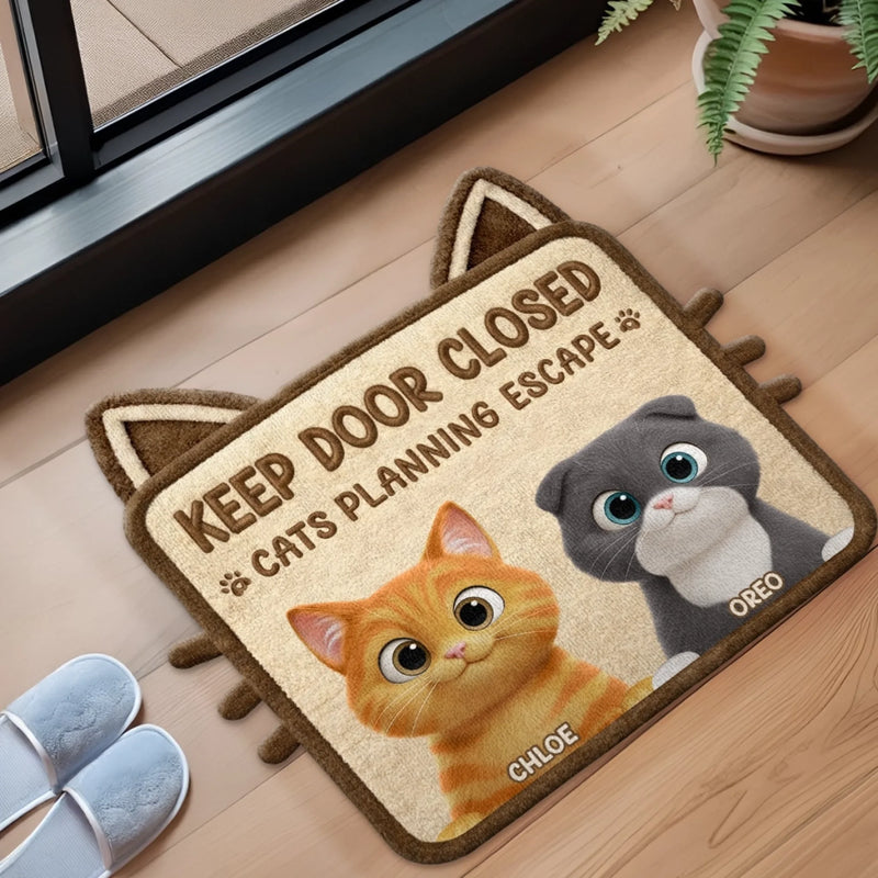 Custom Shaped Doormat - Personalized Birthday Gifts For Cat Lovers, Cat Mom And Dad - Curious Cats At Work