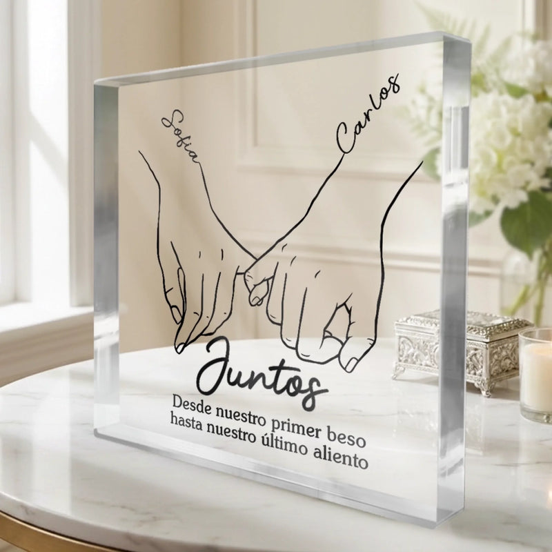 Placa De Acrílico Cuadrada Personalizada – Regalo De Aniversario De Boda Personalizado Para Esposo Y Esposa, Para Él Y Para Ella - Contigo Hasta El Final