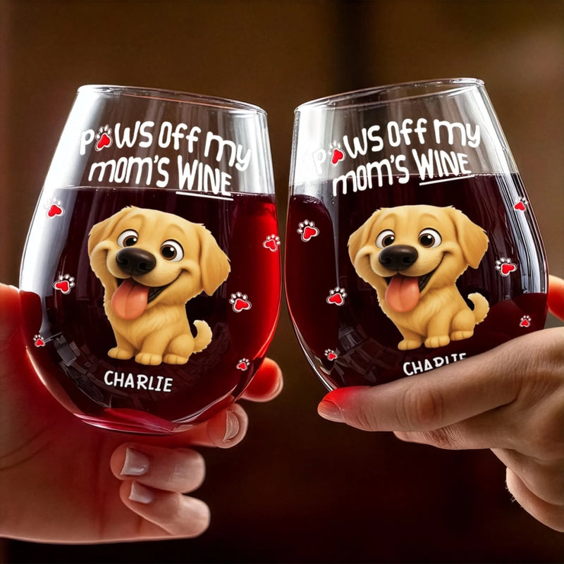 Custom Wine Glass - Personalized Christmas Birthday Gifts For Dog Cat Lovers, Dog Dad And Mom, Cat Owners - Paws Off My Mom's Wine