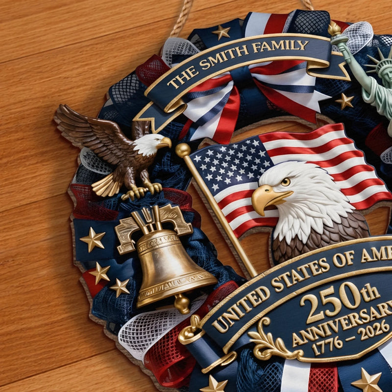 Custom Wood Sign - Personalized America 250th Anniversary Gifts For Mom, Dad, Brother, Sister, Kids - Family Forever United