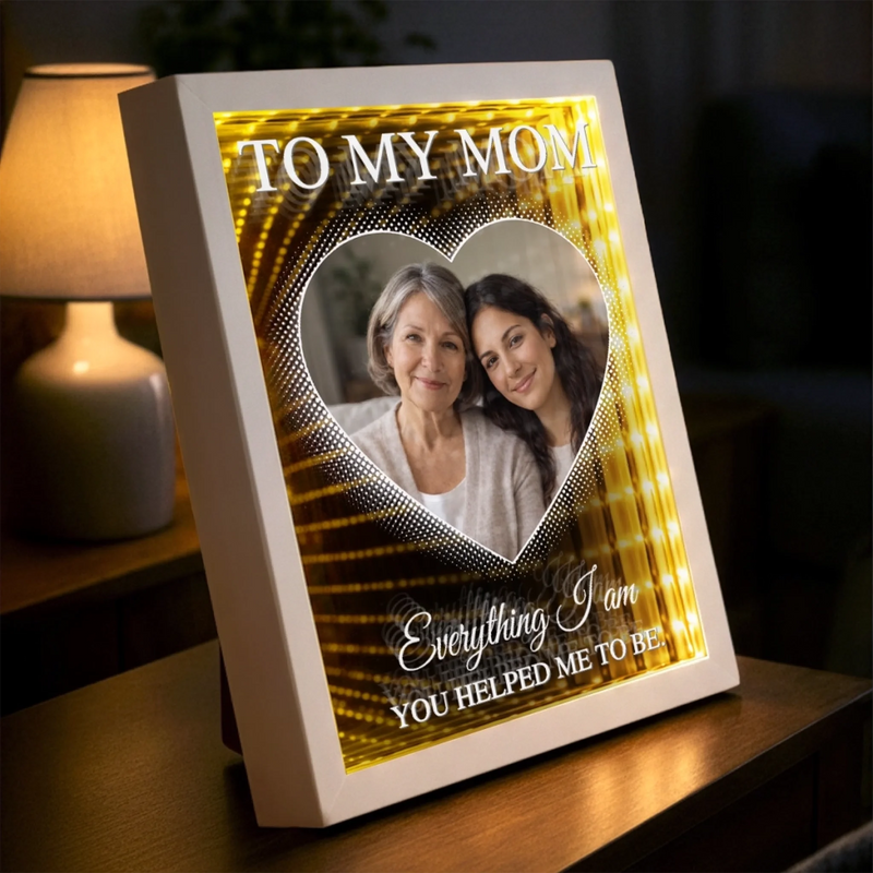 Custom Photo Infinity Mirror Light Box - Personalized Mother's Day Birthday Gifts For Mom - Celebrating Moms With Love