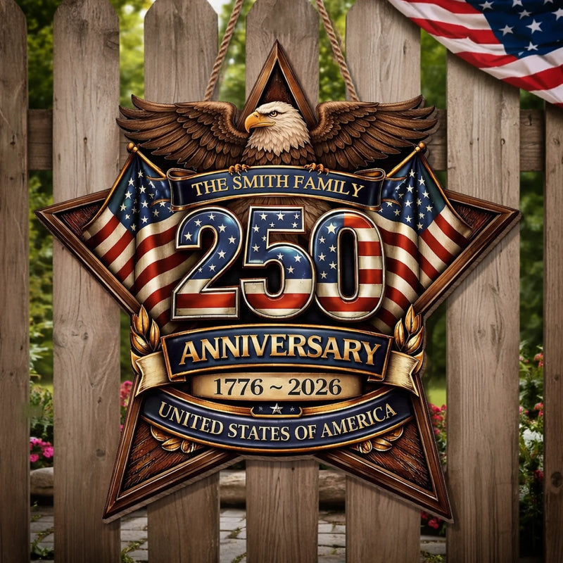 Custom Wood Sign - Personalized America 250th Anniversary Gifts For Mom, Dad, Brother, Sister, Kids - Built On Hope And Courage