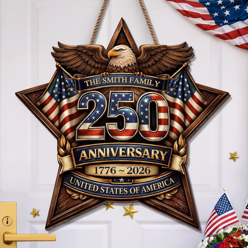 Custom Wood Sign - Personalized America 250th Anniversary Gifts For Mom, Dad, Brother, Sister, Kids - Built On Hope And Courage