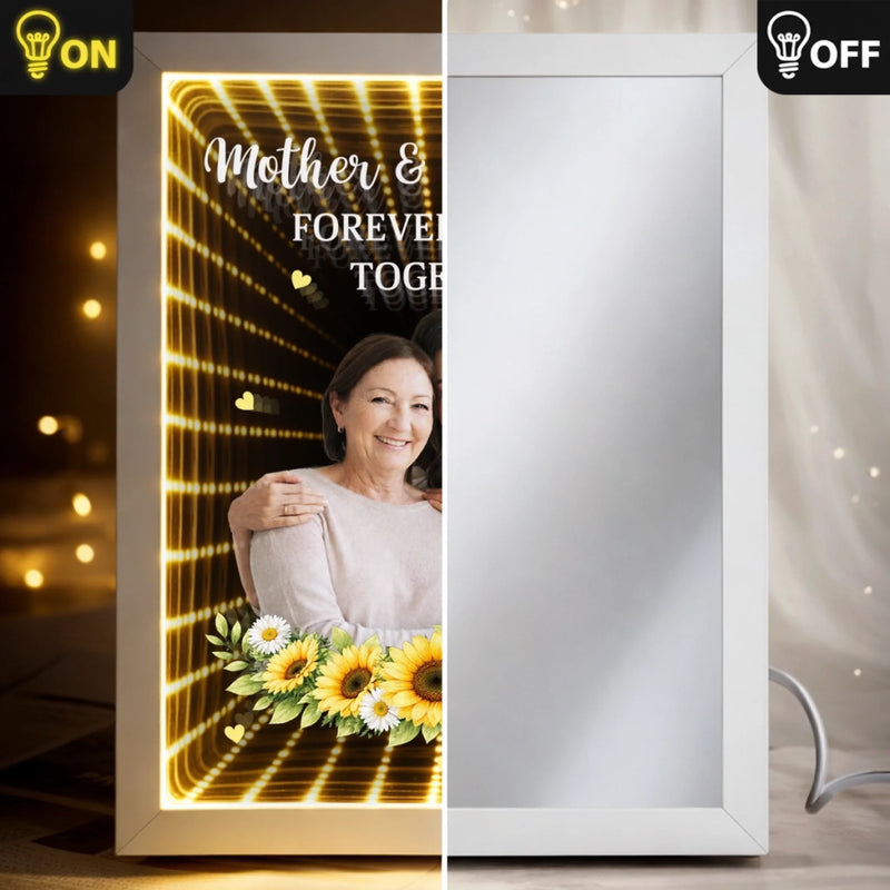 Custom Photo Infinity Mirror Light Box - Personalized Mother's Day Birthday Gifts For Mom - A Bond That Lasts Forever