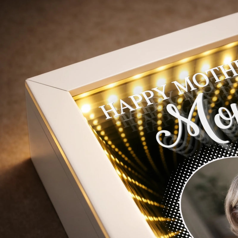 Custom Photo Infinity Mirror Light Box - Personalized Mother's Day Birthday Gifts For Mom - Mom, Always My Hero