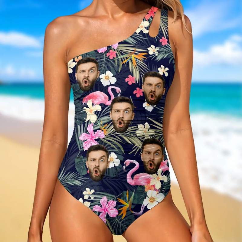 Custom Photo Sun’s Out, Sass Out - Couple Personalized Custom One Piece Swimsuit - Summer Vacation Gift For Wife, Anniversary