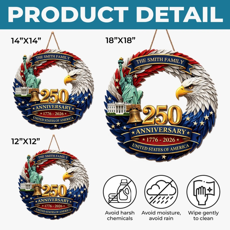 Custom Wood Sign - Personalized America 250th Anniversary Gifts For Mom, Dad, Brother, Sister, Kids - Proudly Celebrating 250 Years