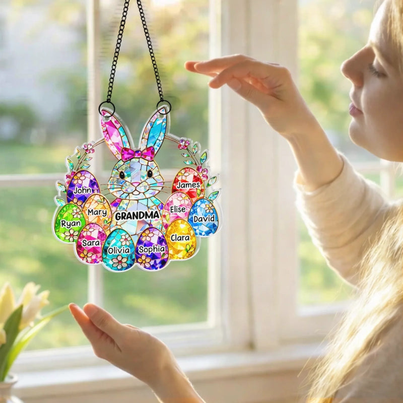 Custom Window Hanging Suncatcher Ornament - Personalized Easter Gifts For Mom, Grandma - Mom And Grandma Forever Loved