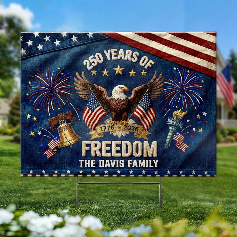 Custom Yard Sign - Personalized America 250th Anniversary Gifts For Mom, Dad, Brother, Sister, Kids - Brave Hearts Carry On