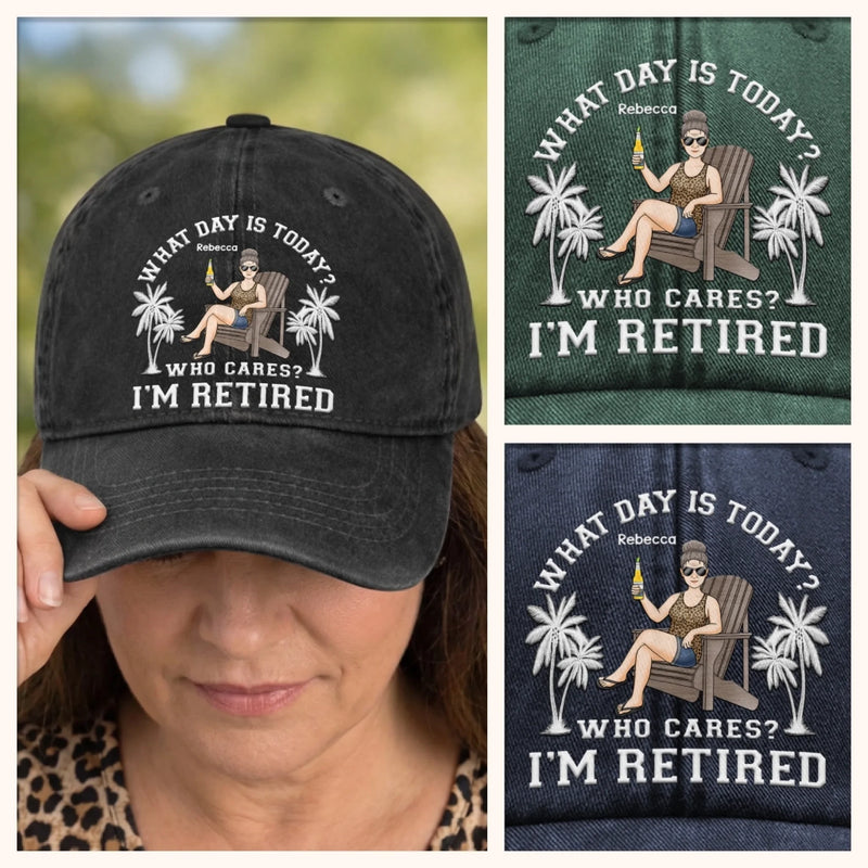 Custom Vintage Washed Denim Baseball Cap - Personalized Retirement Gifts For Women, Men - Finally Living On Island Time