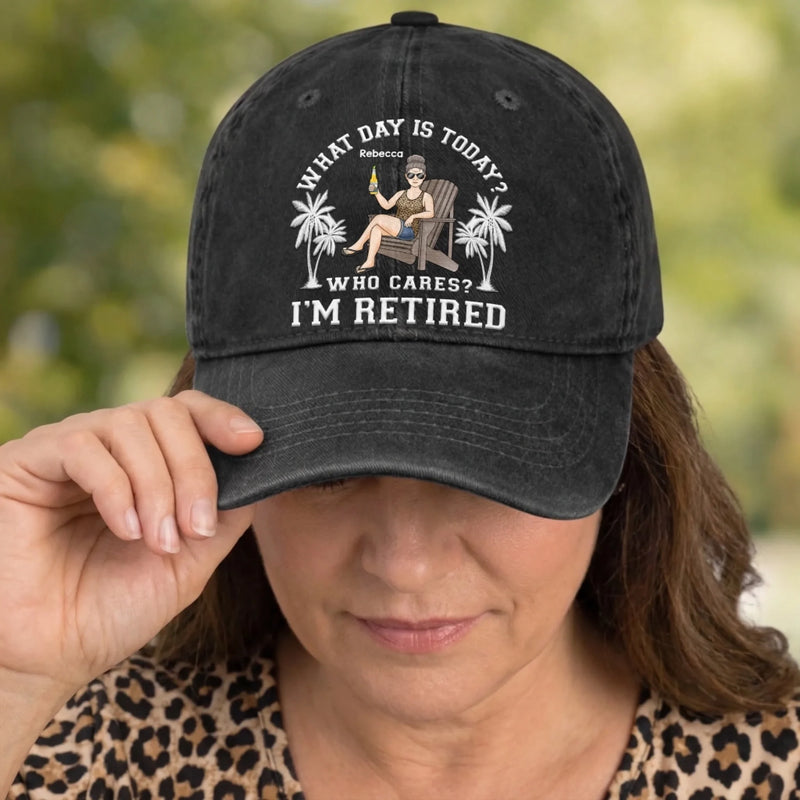 Custom Vintage Washed Denim Baseball Cap - Personalized Retirement Gifts For Women, Men - Finally Living On Island Time
